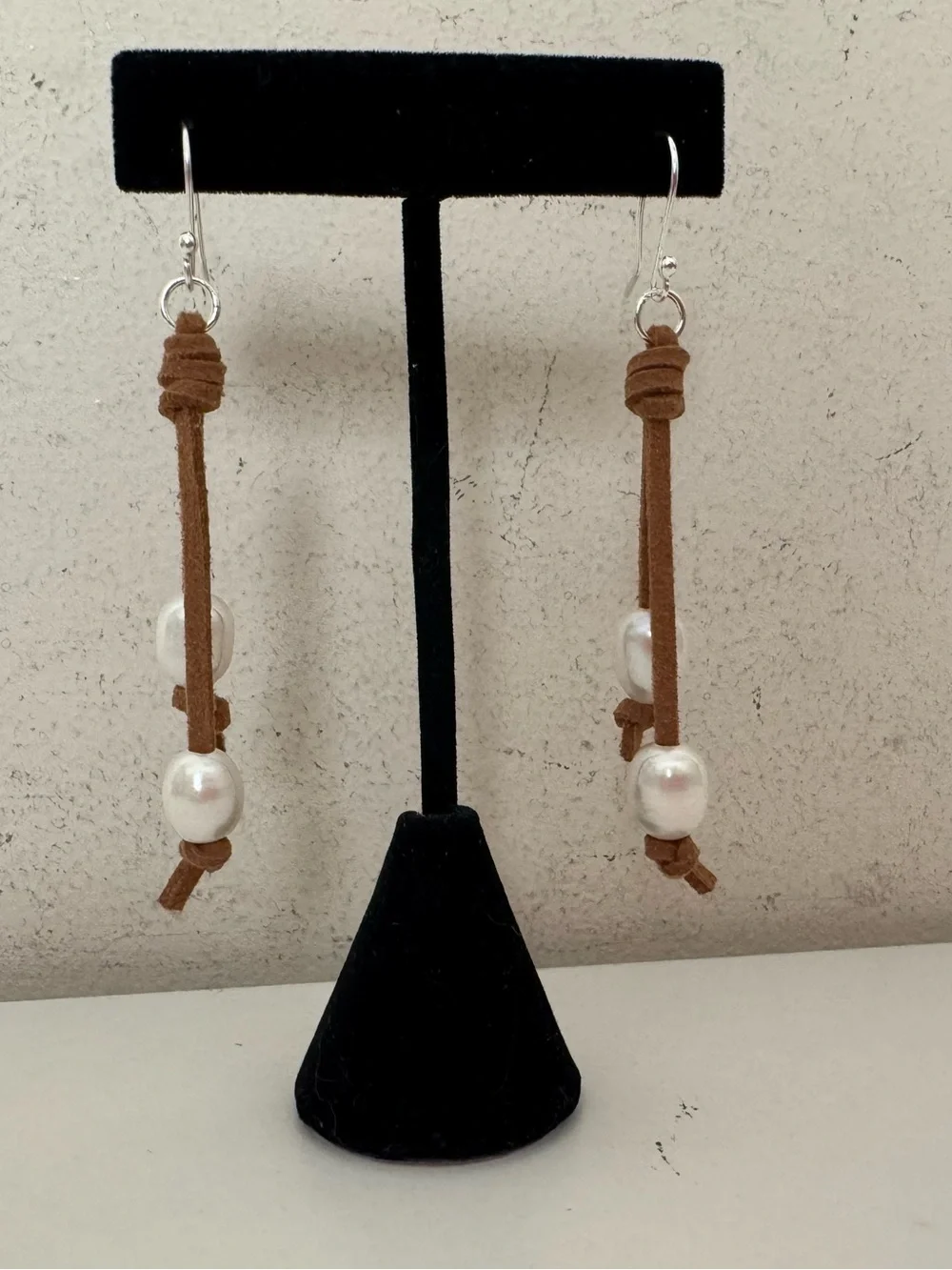 Sundance Brown Suede Cord Pearl Drop Earrings NEW